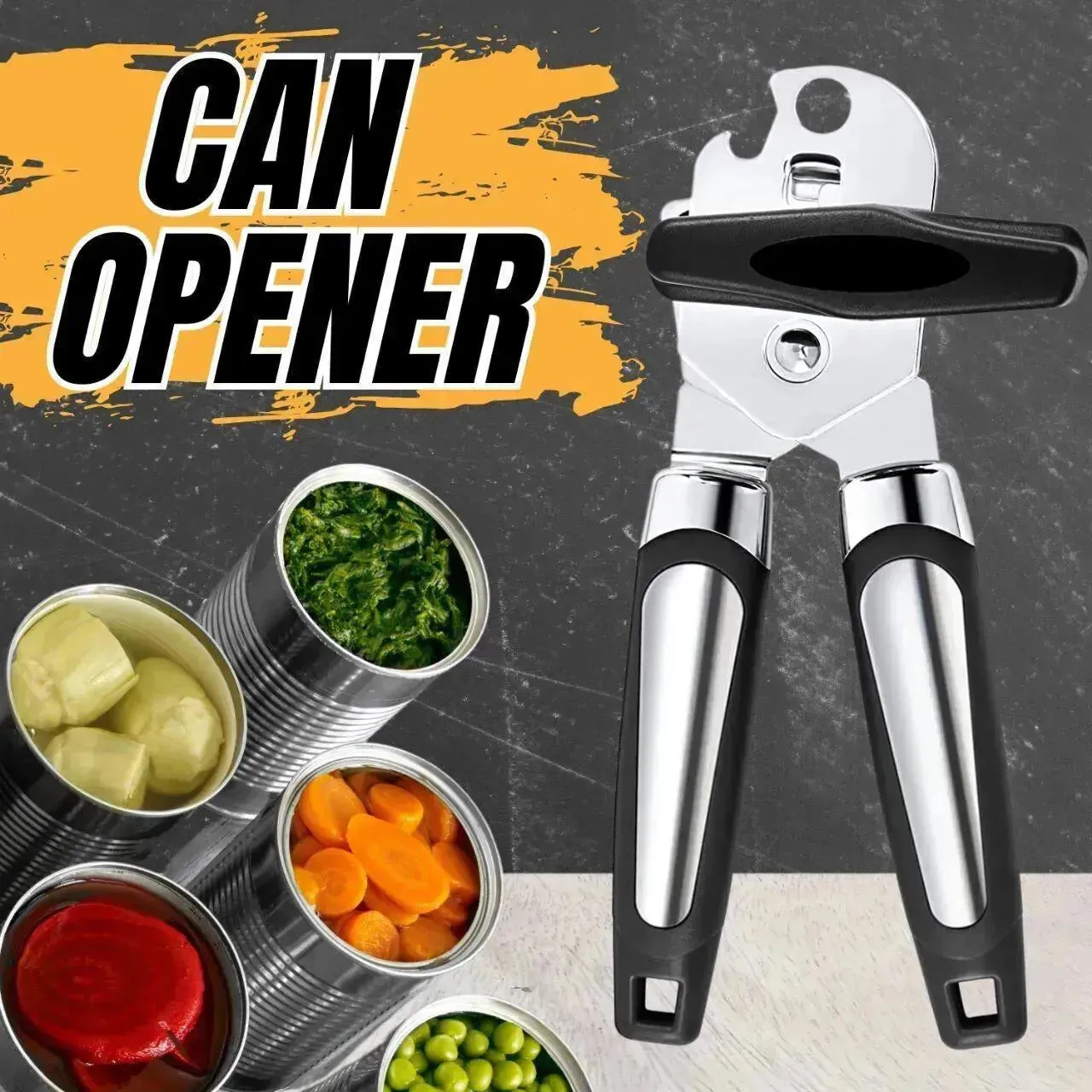 Manual Handheld Can Opener With Cutting Wheel Blade Lid Cap Opener