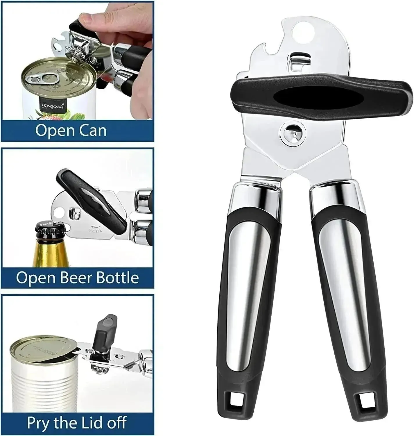 Manual Handheld Can Opener With Cutting Wheel Blade Lid Cap Opener