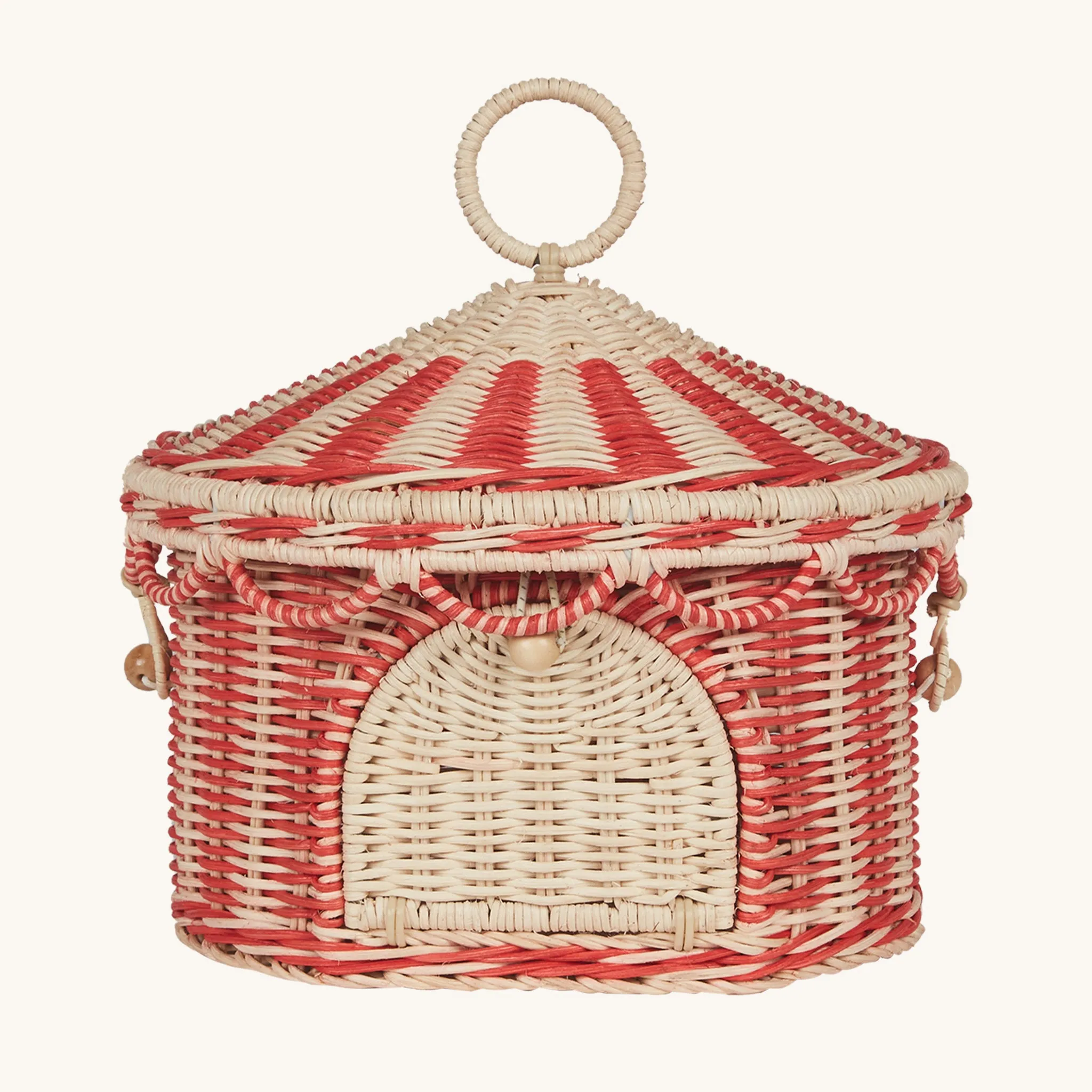 Olli Ella Rattan Circus Tent Basket - Red & Straw