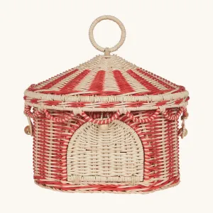 Olli Ella Rattan Circus Tent Basket - Red & Straw