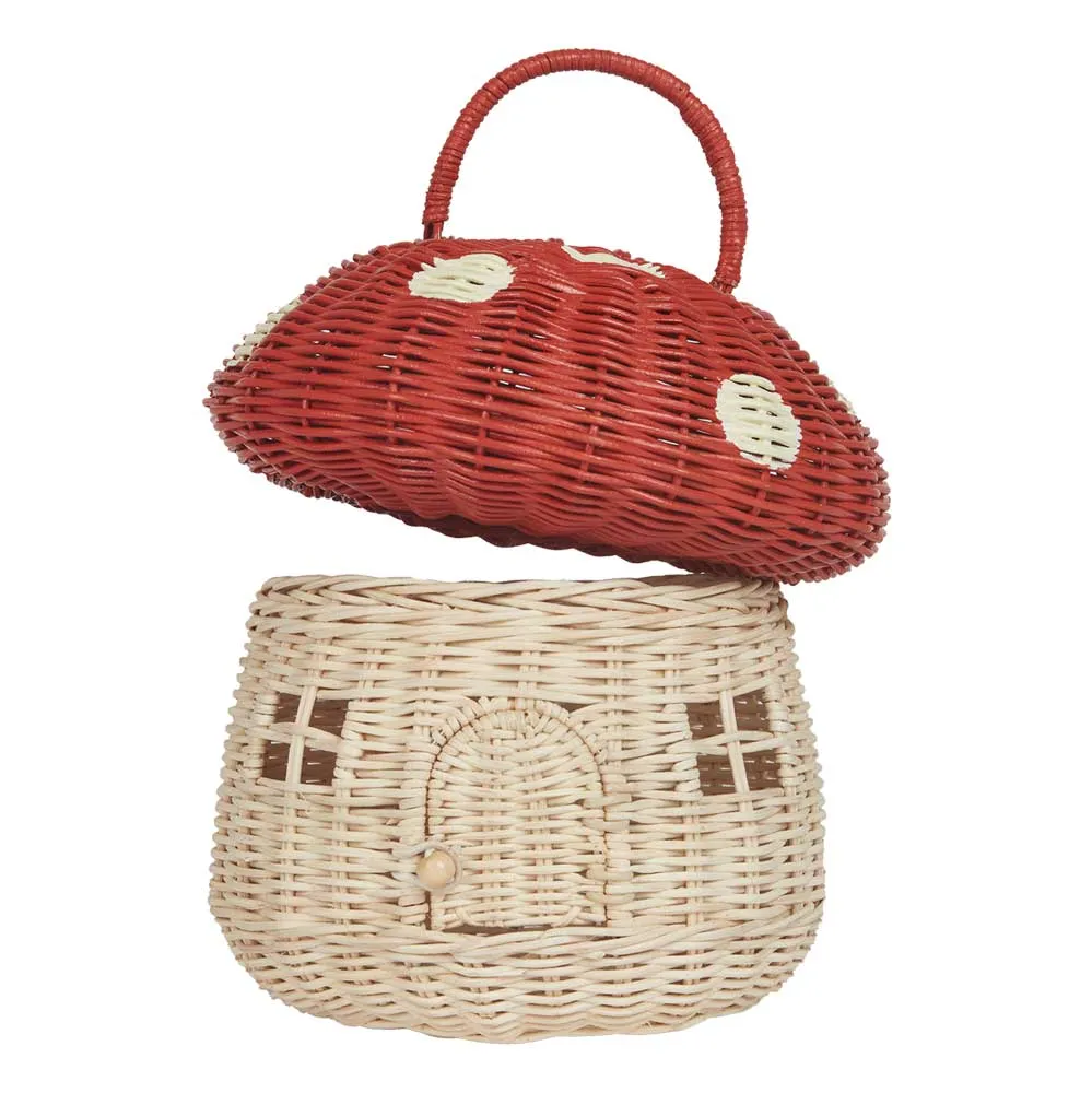 Olli Ella Rattan Mushroom Basket - Red