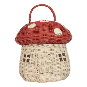 Olli Ella Rattan Mushroom Basket - Red