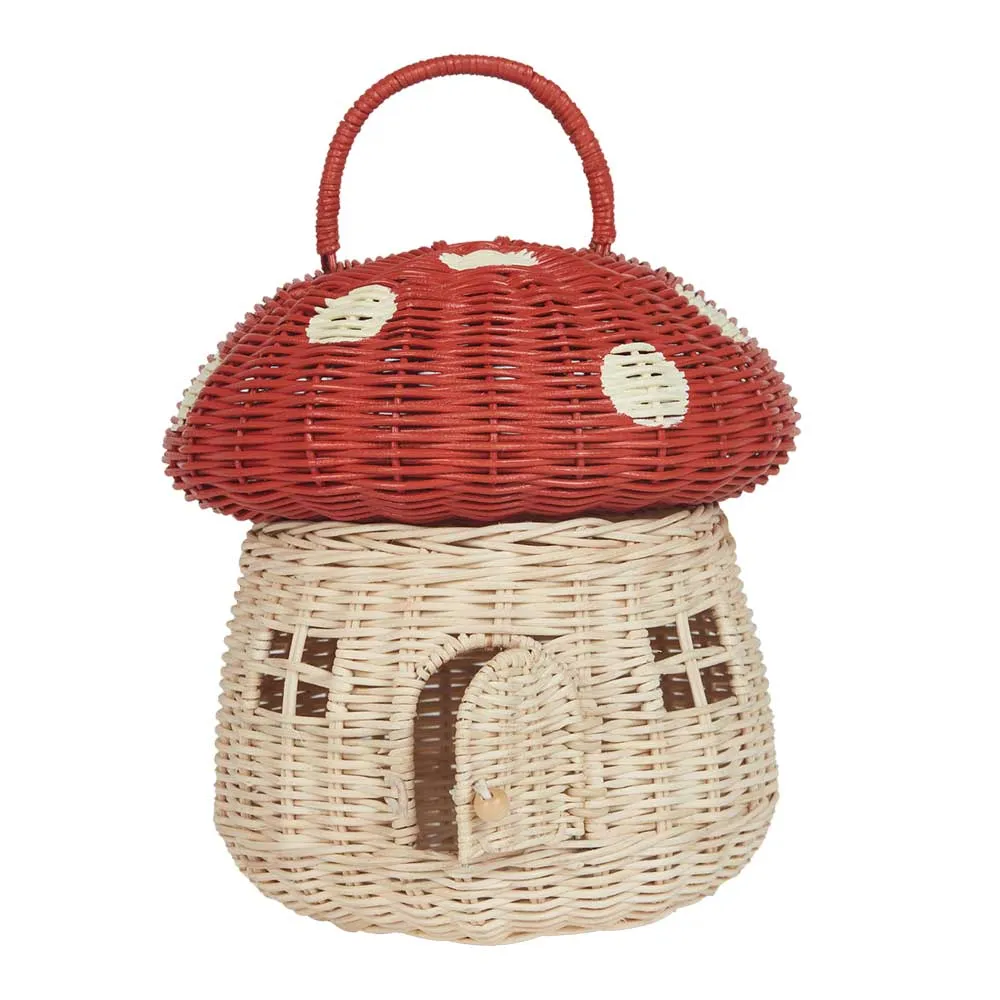 Olli Ella Rattan Mushroom Basket - Red