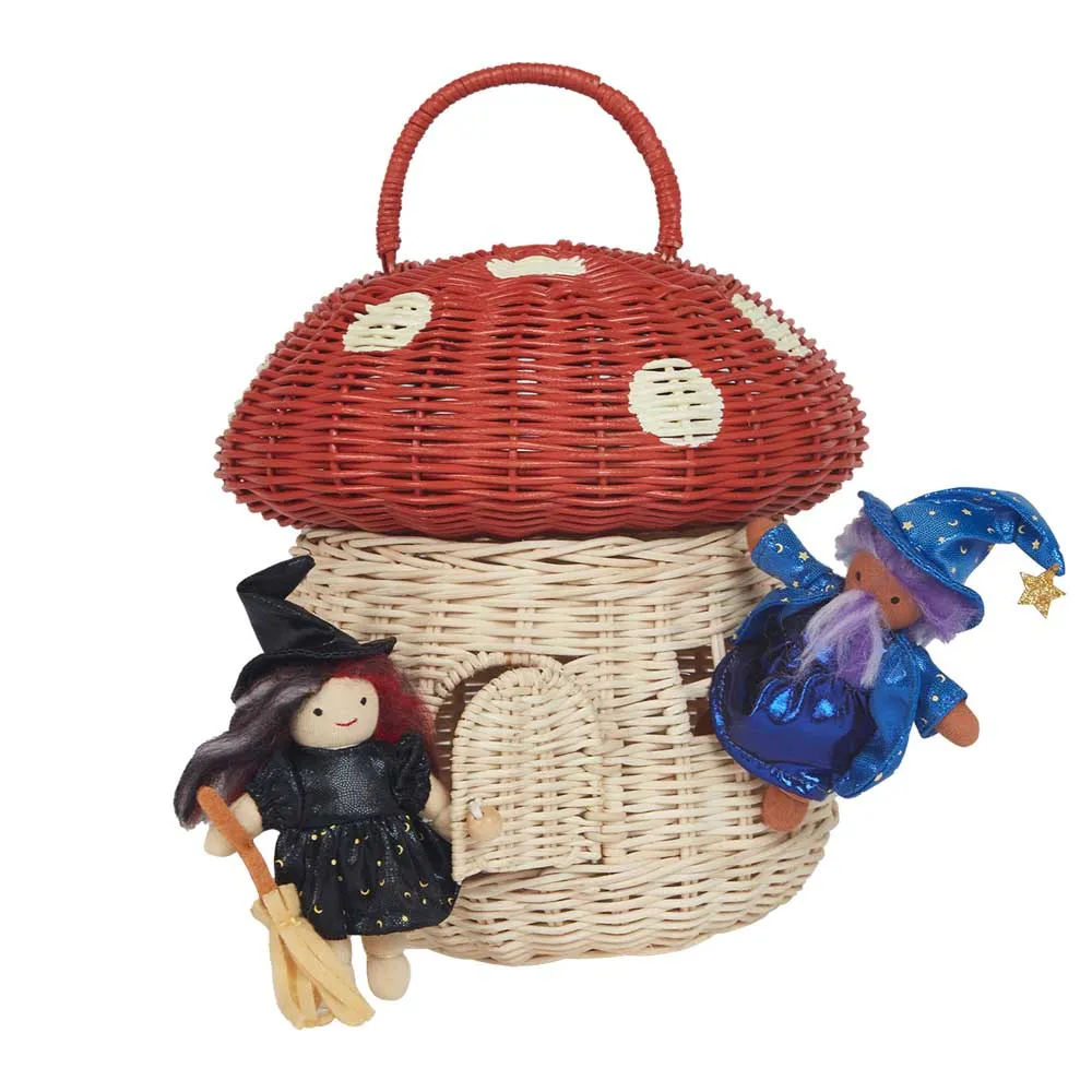 Olli Ella Rattan Mushroom Basket - Red