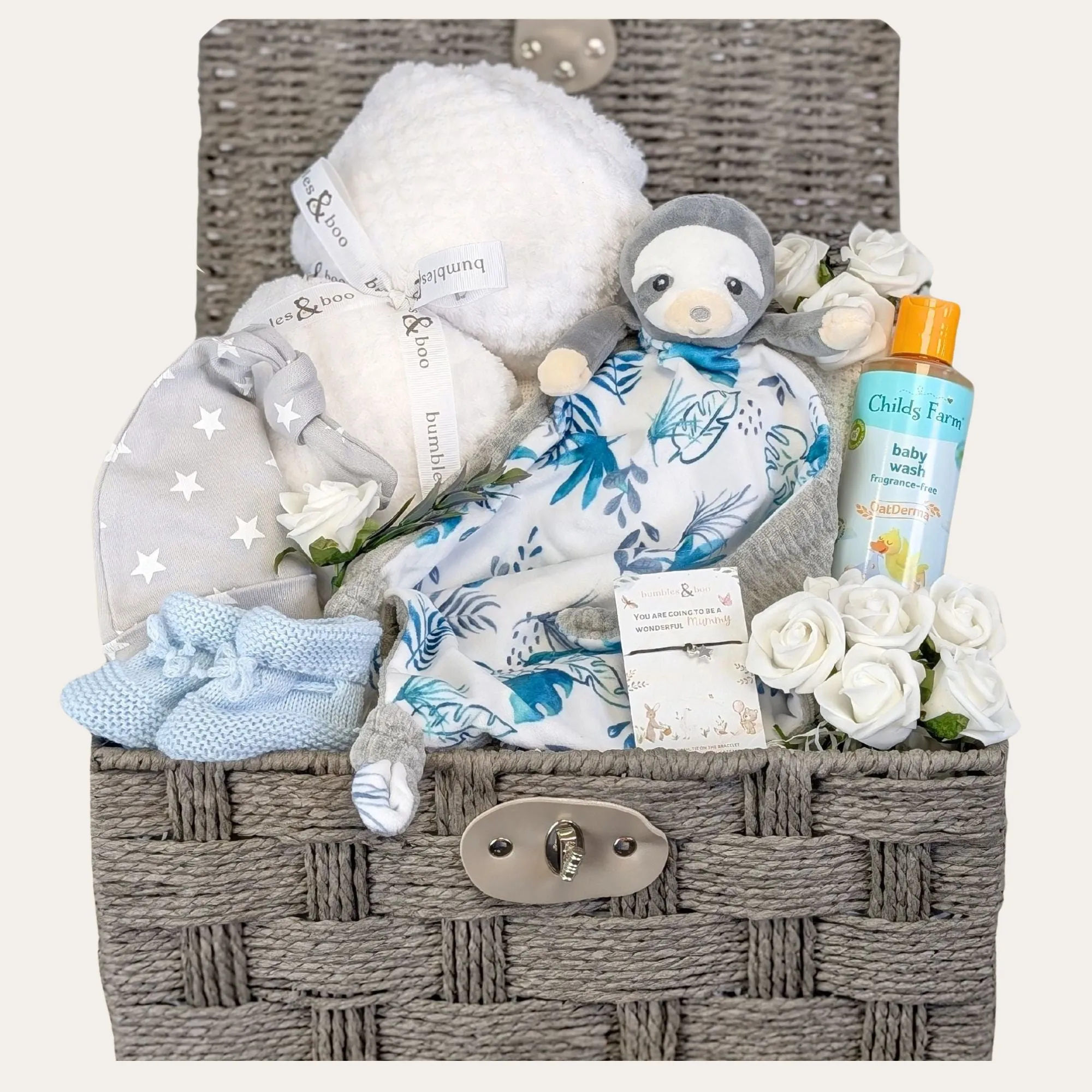 Personalised Baby Boy Gift Basket Hamper Sleepy Little Sloth