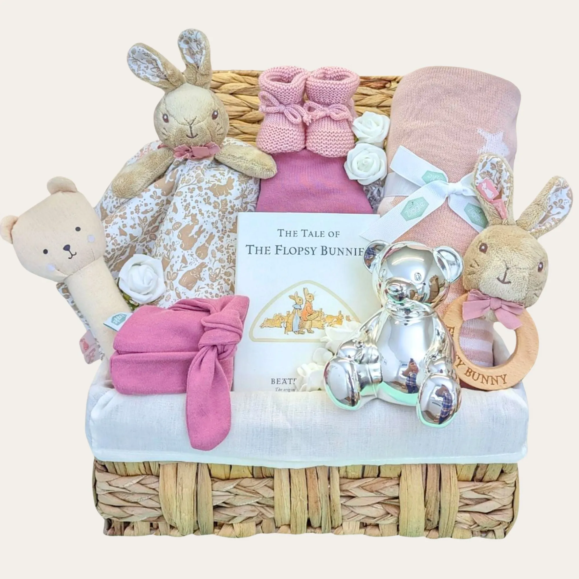 Personalised Baby Girl Gifts Basket The Flopsy Bunnies Keepsake