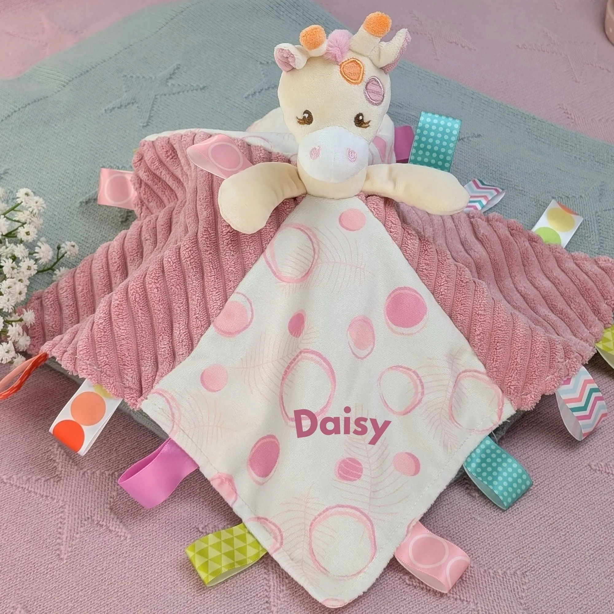 Personalised Baby Girl Gifts Hamper Tilly Giraffe & Rainbow Swaddle