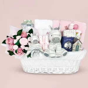 Personalised Zachary Zebra Moses Basket Baby Hamper, Pink