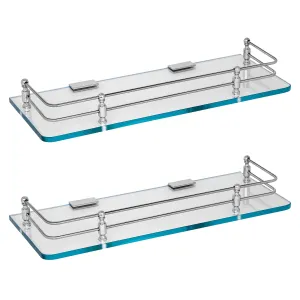 Plantex Glass Shelf for Bathroom/Kitchen Wall Mounted/Living Room Transparent Glass Shelf - Bathroom Organizer (Polished - 15x6 Inches - Pack of 2)