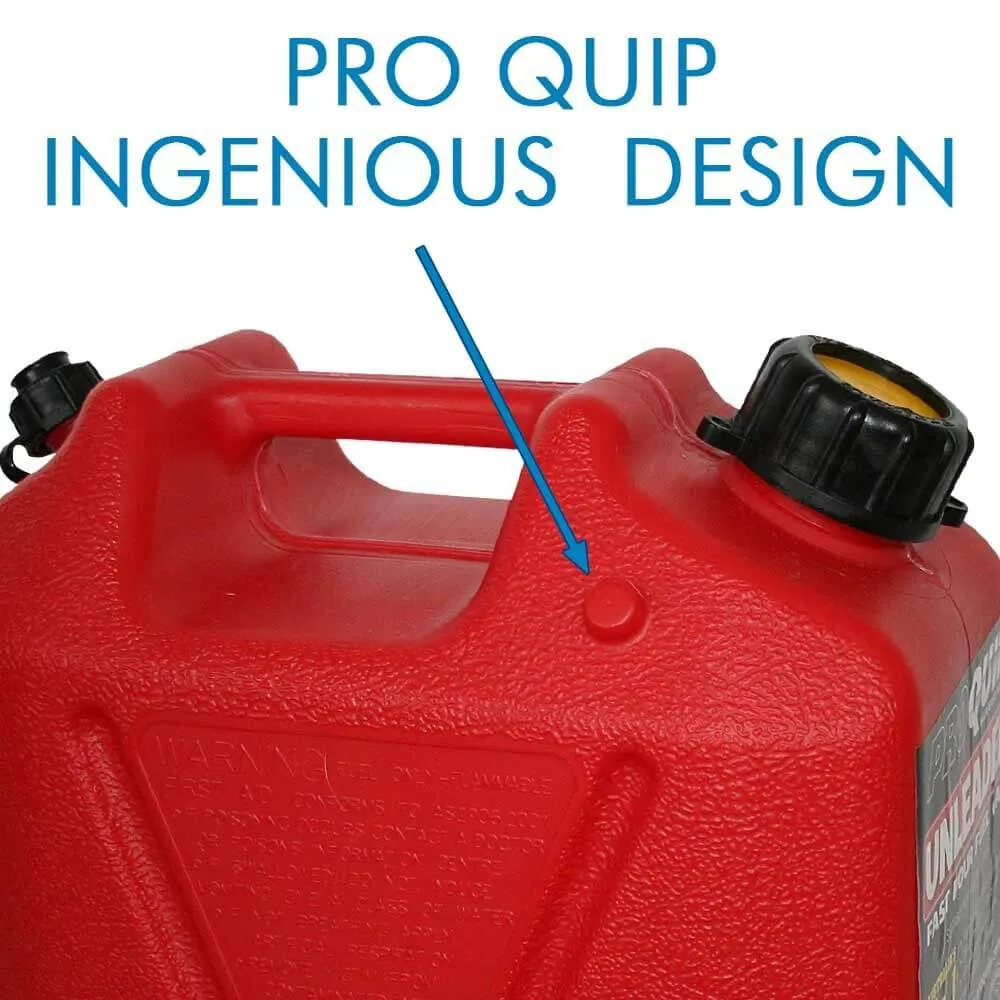 Pro Quip 5L Plastic Fast Pour Fuel Can - Unleaded Petrol Red - 0957