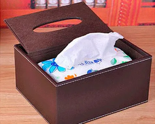 PU Leather Tissue Box Holder with Compartments