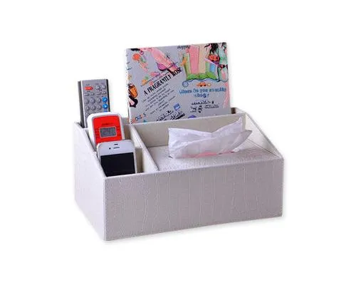 PU Leather Tissue Box Holder with Compartments