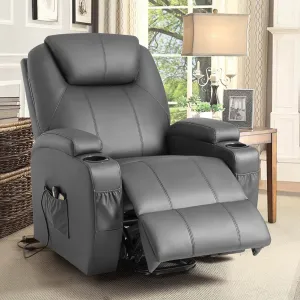 Reclining Lift Chair w/Massage and Heat Functions, PU Leather, Cup Holders