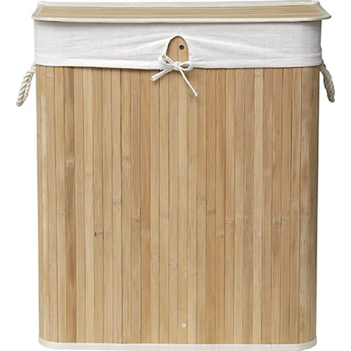 Rectangular Foldable Bamboo Laundry Basket With Two Compartments - Bamboo/Linen Fabric