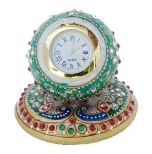 RM Table Clock | Handcrafted Meenakari Work Clock |Decorative Office Table Marble Ball Shape Watch | Marble Table Clock | Marble Round Table Clock | Marble Meenakari Study Table Clock