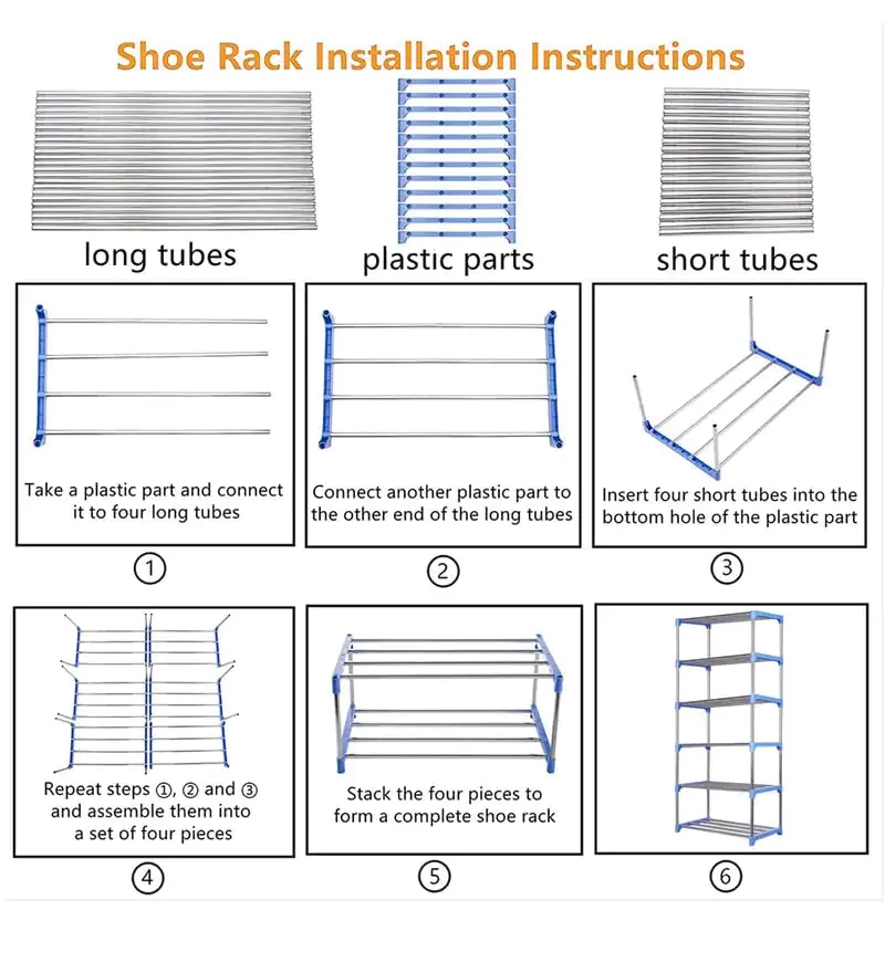 SANAMSTORE® Multipurpose Rustproof Metal, Plastic Shoe Rack, Foldable Wide Storage Rack for Shoes. Toys, Easy to Move & Assemble (Rustproof)(6 Shelves)(Beige)