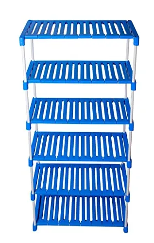 Shree 6 Shelf Shoe Rack(Blue & White), Sturdy, Kitchen Storage, Shoe Stand, Metal, Plastic, Multipurpose use, Space-Saving, Shoe Organizer, Rover Rack, Shoe Storage, Shoe Rack