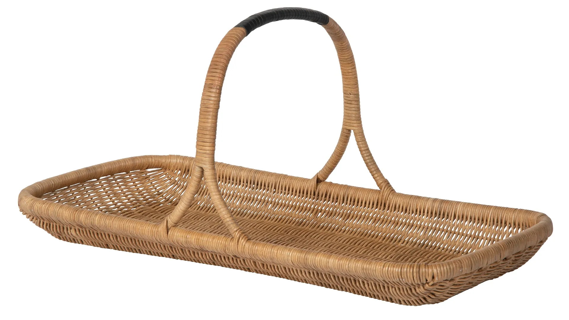 Vegetable and Flower Wicker Basket with Leather Wrapped Arch Handle, Natural Color