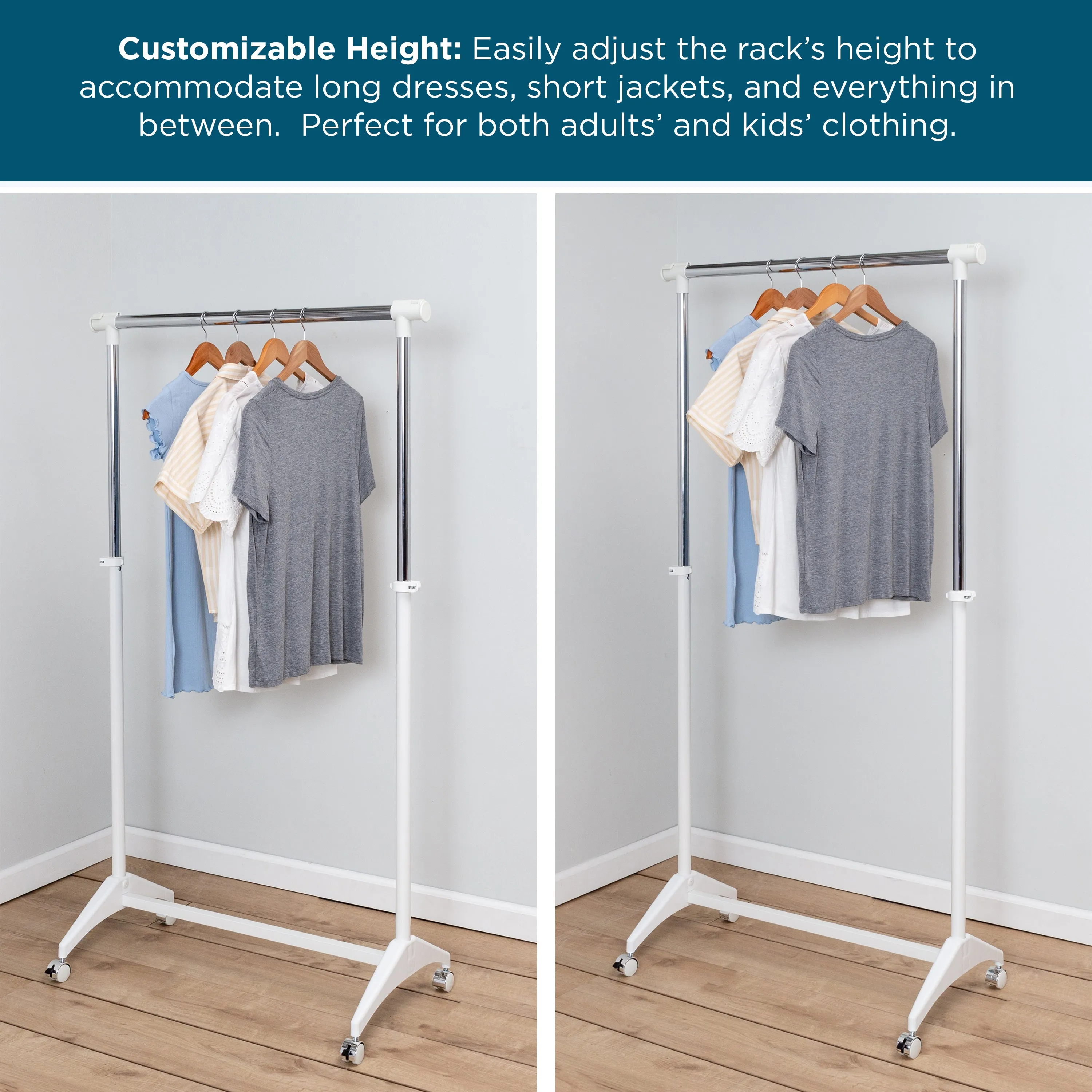 White Expandable Rolling Clothes Rack