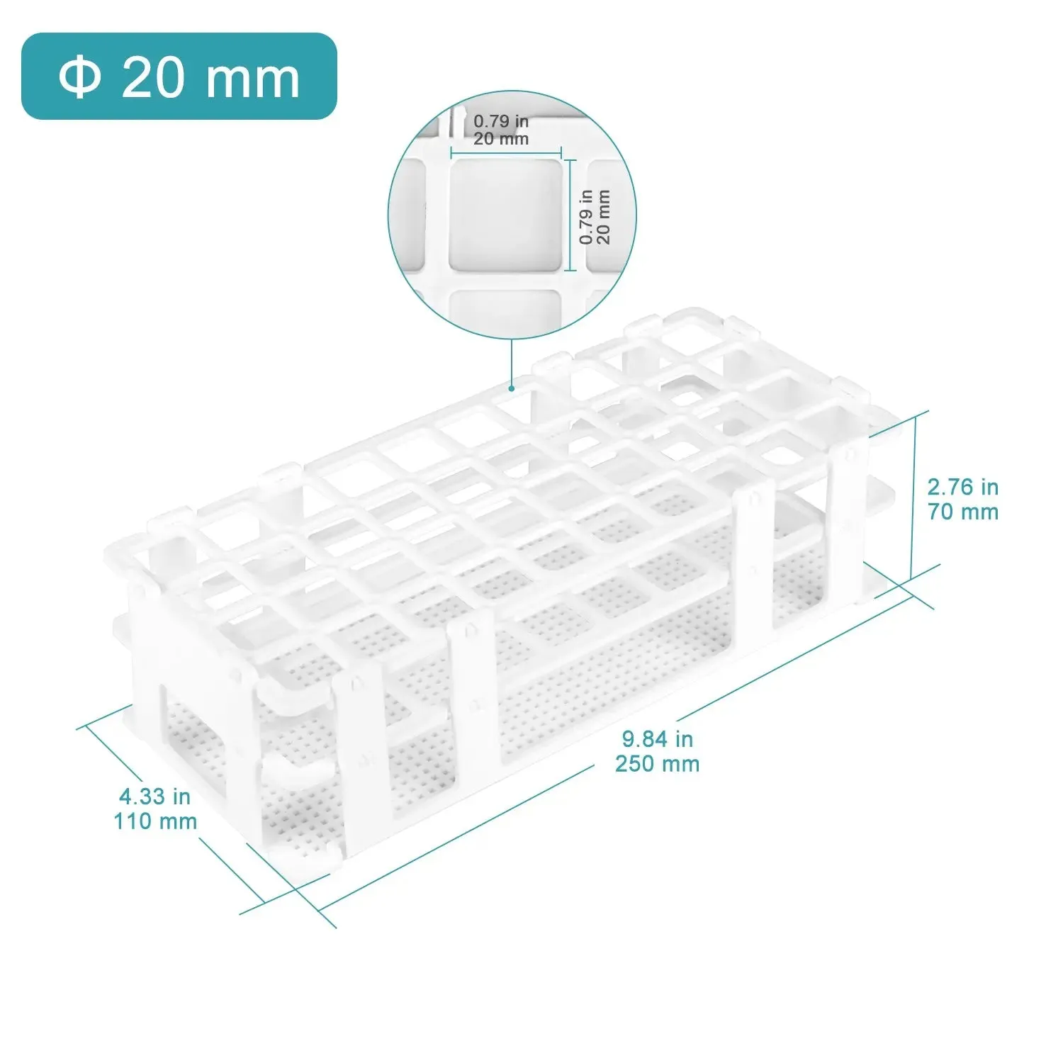 White Plastic Test Tube Rack, 13-30mm Hole Diameter