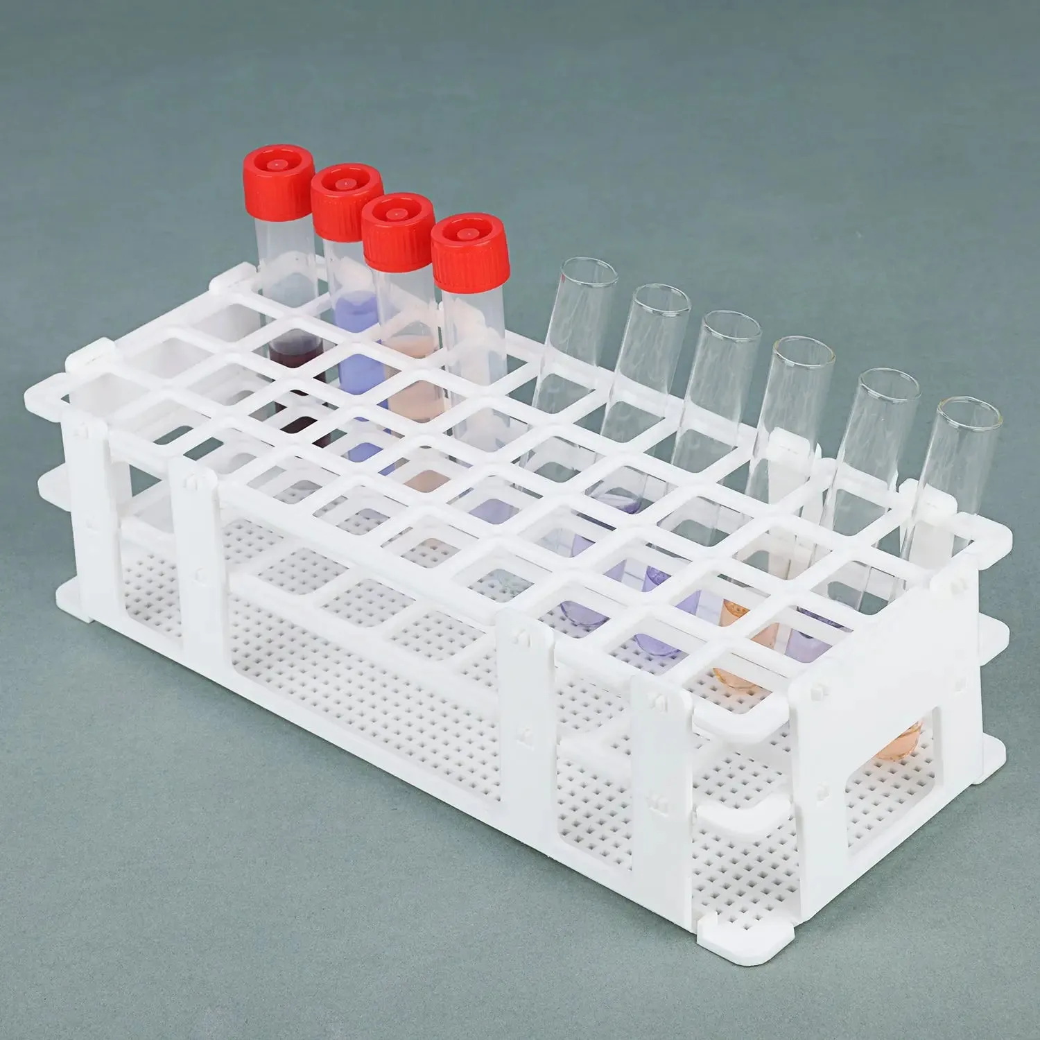 White Plastic Test Tube Rack, 13-30mm Hole Diameter