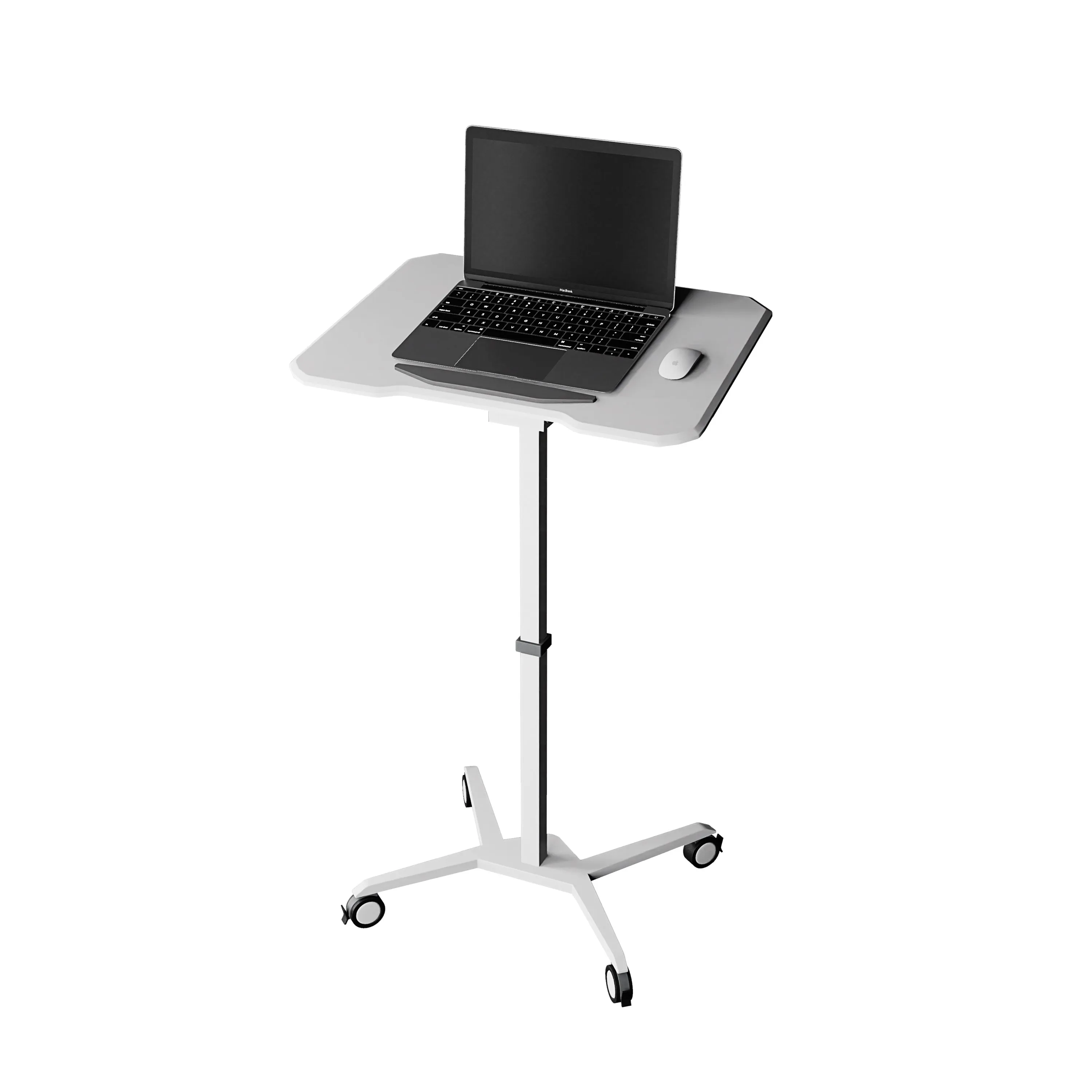 White Sit to Stand Mobile Laptop Computer Stand with Height Adjustable and Tiltable Tabletop