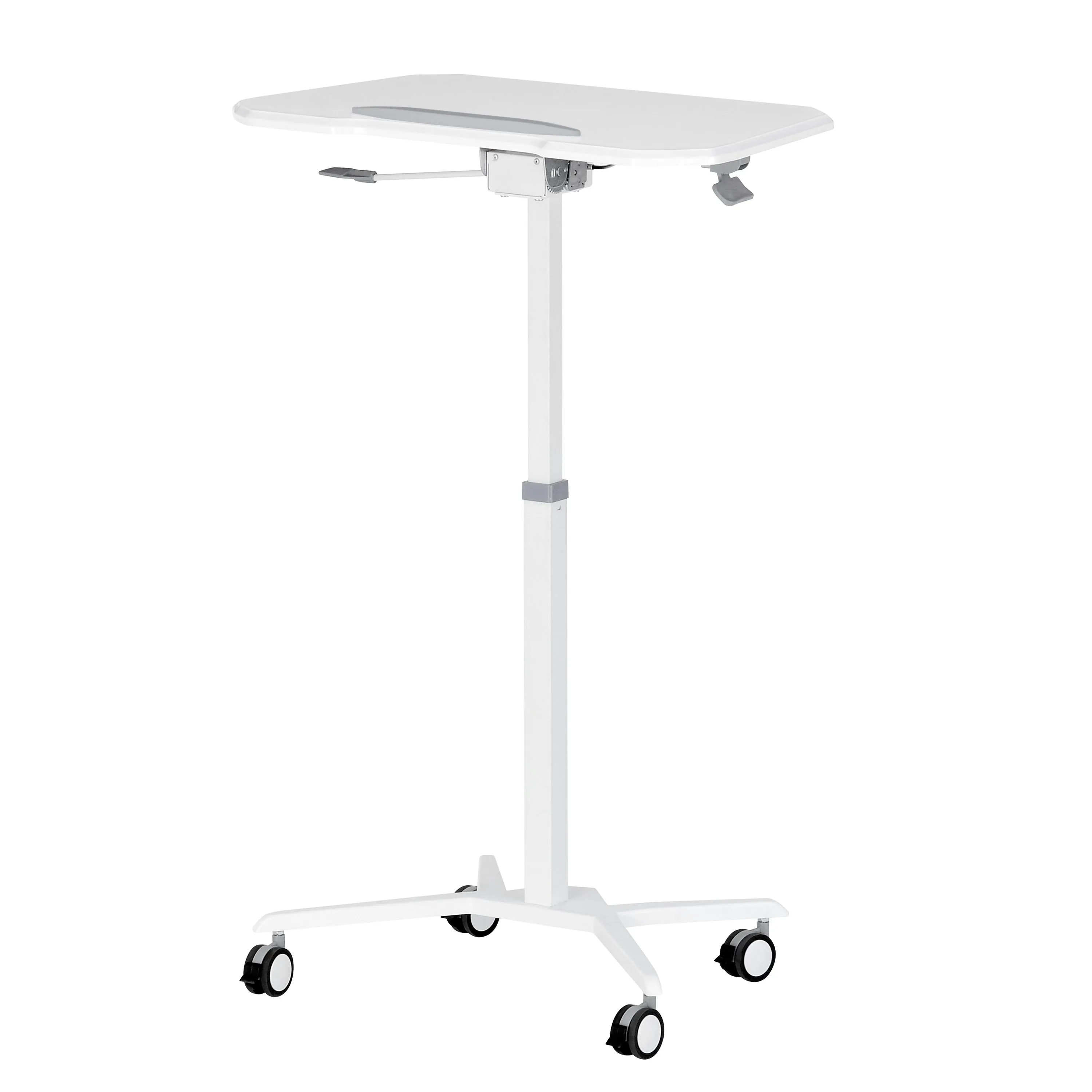 White Sit to Stand Mobile Laptop Computer Stand with Height Adjustable and Tiltable Tabletop