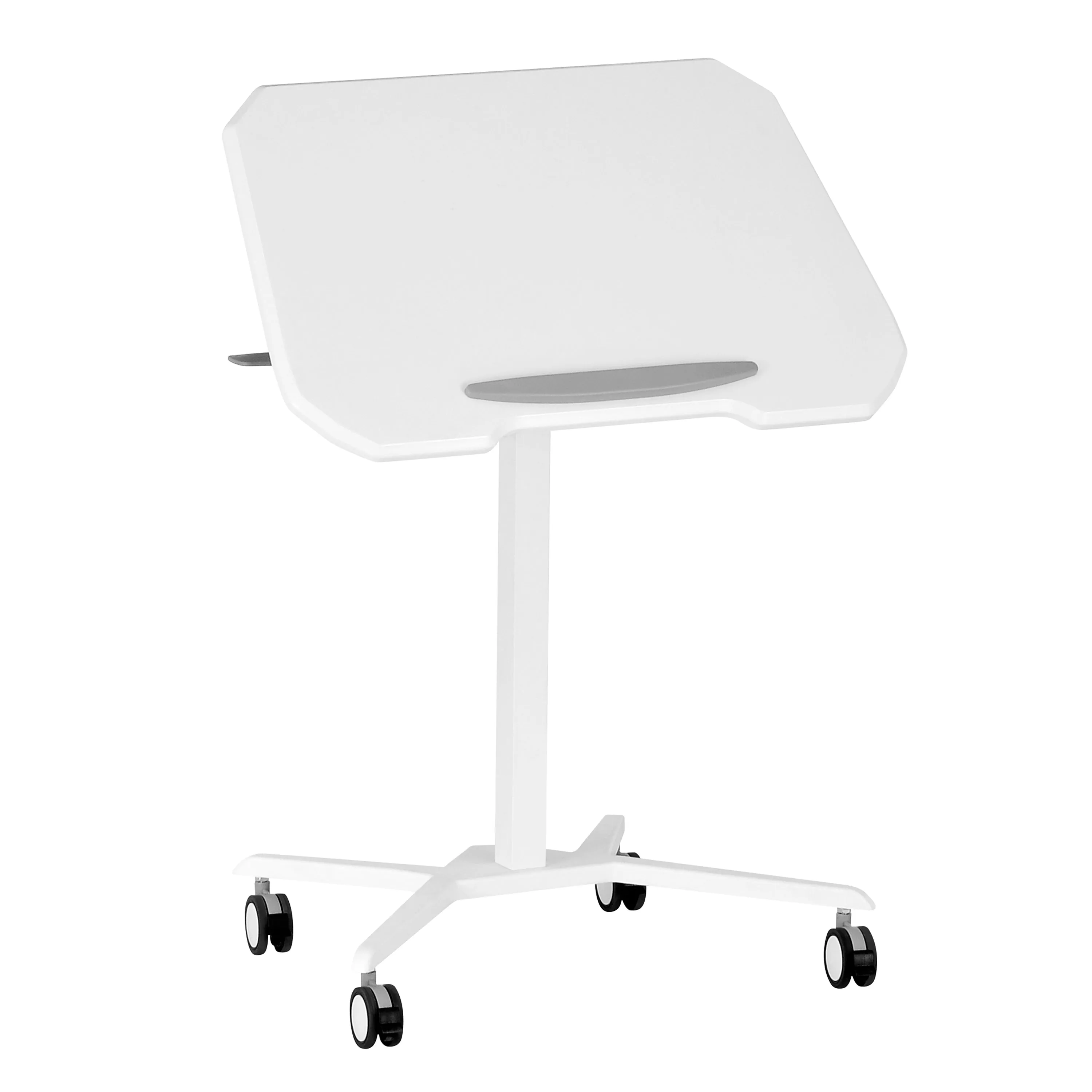 White Sit to Stand Mobile Laptop Computer Stand with Height Adjustable and Tiltable Tabletop