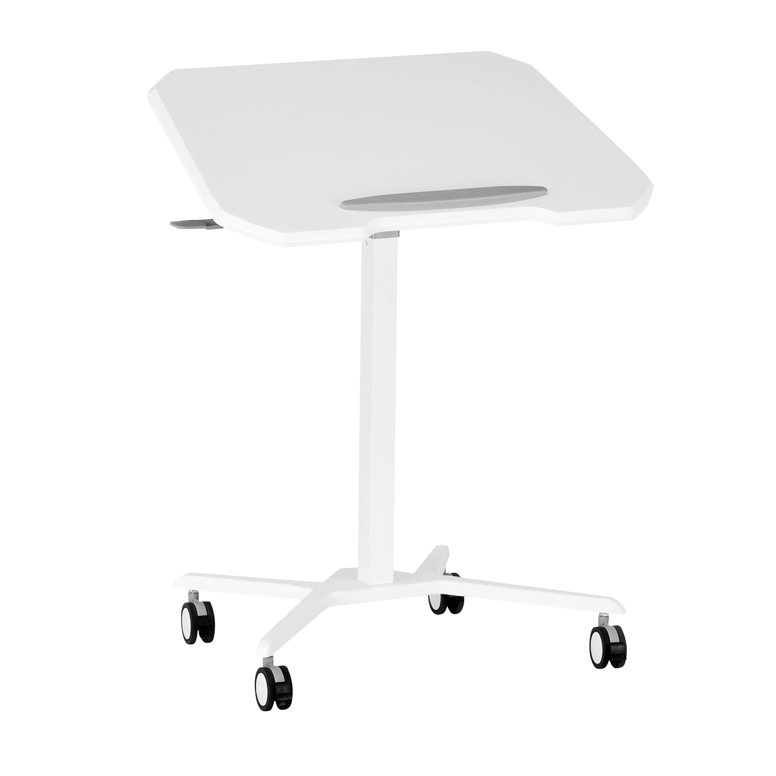 White Sit to Stand Mobile Laptop Computer Stand with Height Adjustable and Tiltable Tabletop