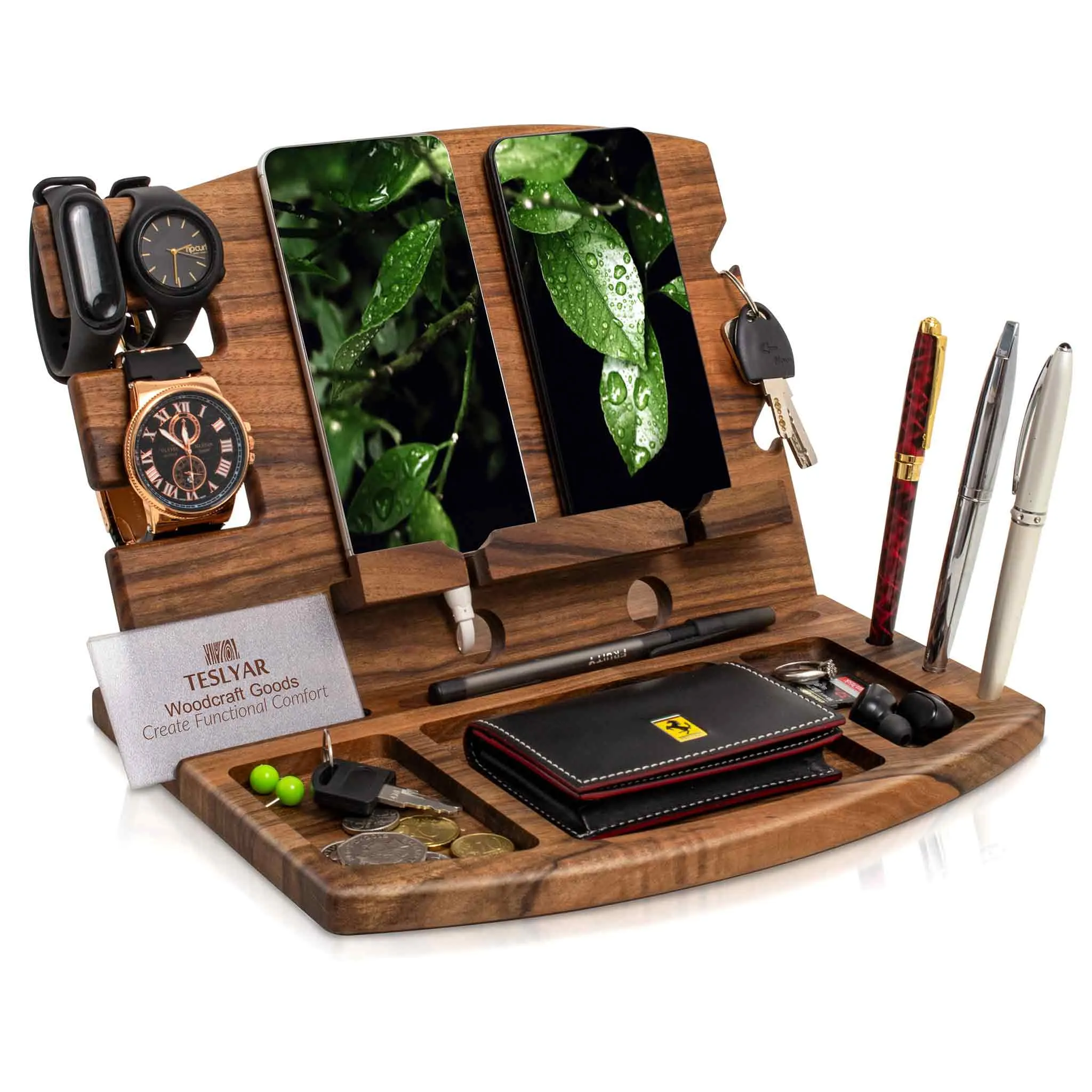 Wood Charging Station for Multiple Devices and Organizer