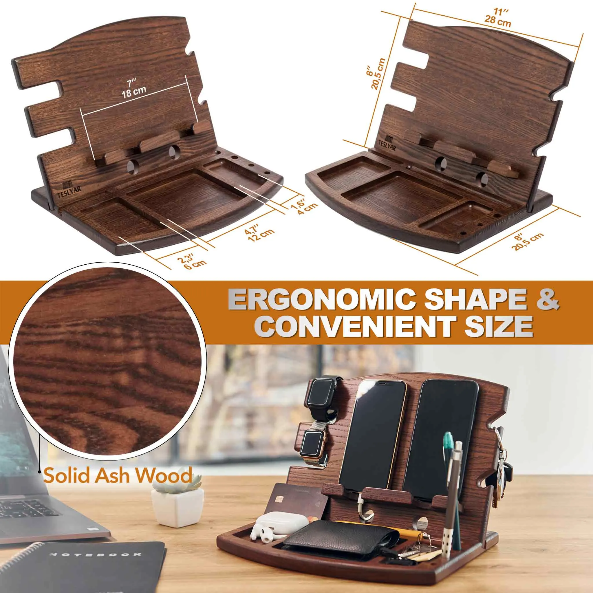 Wood Charging Station for Multiple Devices and Organizer