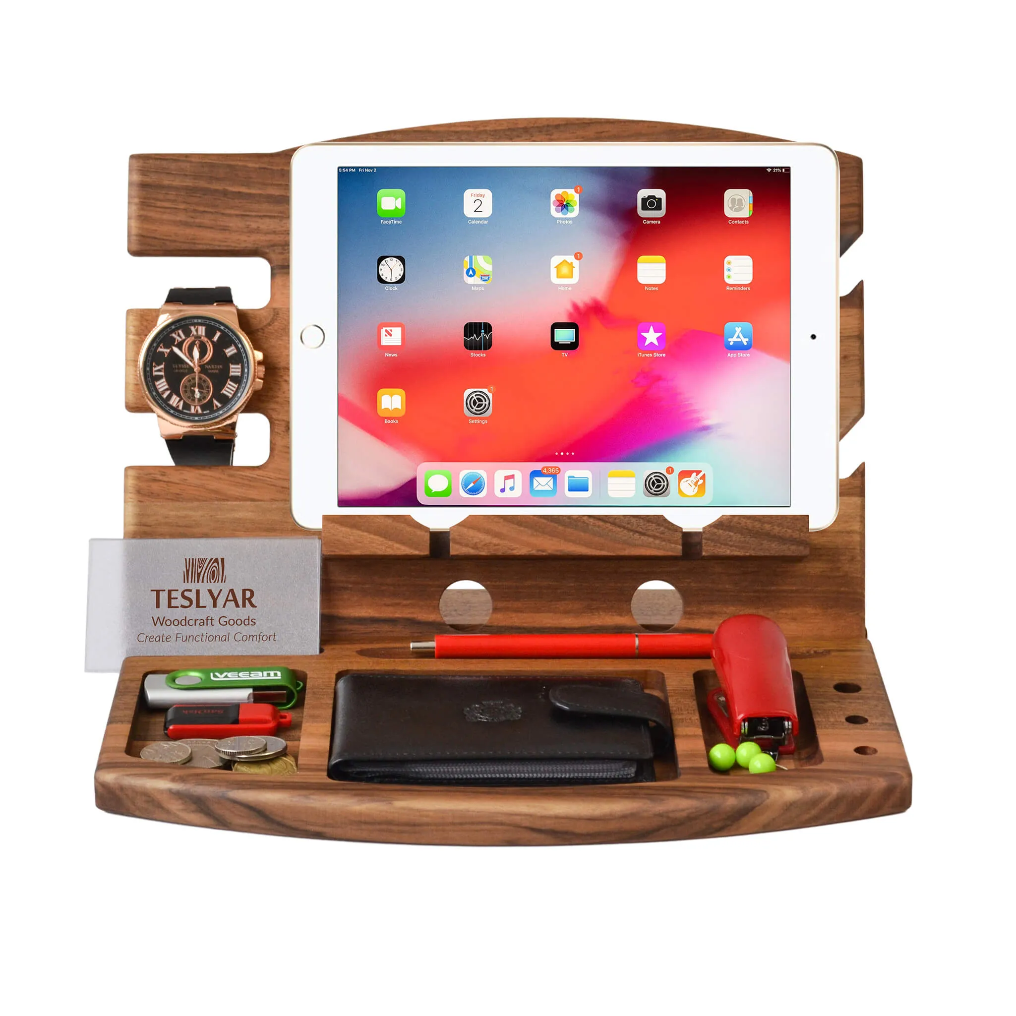 Wood Charging Station for Multiple Devices and Organizer