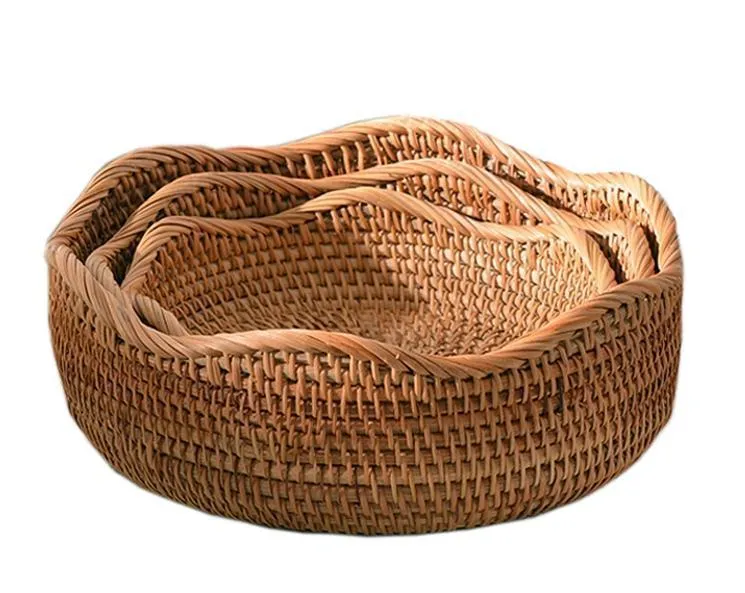 Woven Round Storage Baskets, Rattan Storage Baskets, Storage Baskets for Kitchen, Pantry Storage Baskets